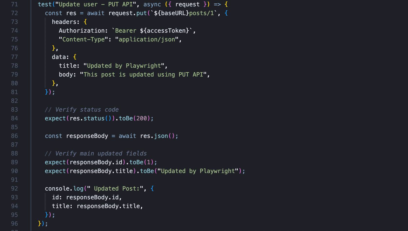Playwright API lệnh PUT