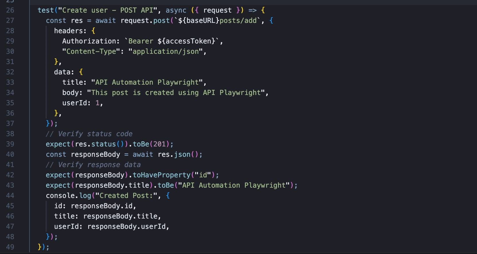 Test Playwright API lệnh Post